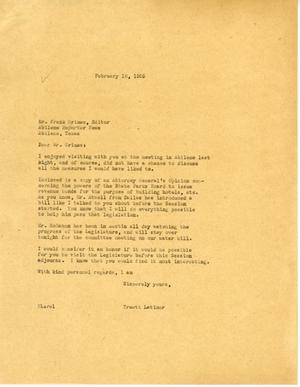 [Letter from Truett Latimer to Frank Grimes, February 16, 1955]