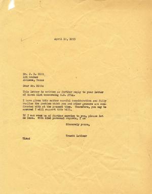 [Letter from Truett Latimer to J. R. Hitt, April 19,1955]
