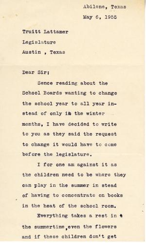[Letter from Mrs. Boyd Graham to Truett Latimer, May 6, 1955]