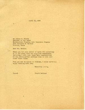 [Letter from Truett Latimer to Linus F. Hardin, April 12, 1955]