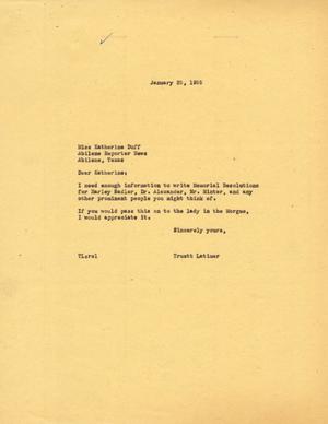 [Letter from Truett Latimer to Katherine Duff, January 25, 1955]