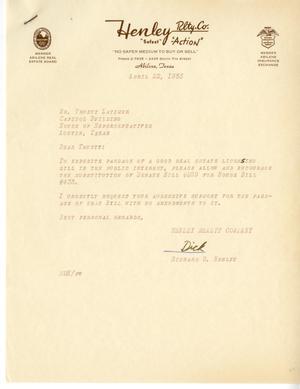 [Letter from Richard D. Henley to Truett Latimer, April 22, 1955]