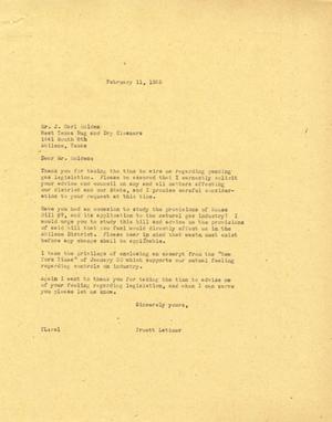 [Letter from Truett Latimer to J. Carl Holden, February 11, 1955]