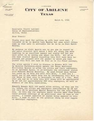 [Letter from Austin P. Hancock to Truett Latimer, March 8, 1955]