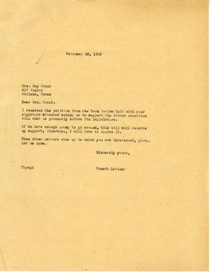 [Letter from Truett Latimer to Mrs. Roy Grant, February 22, 1955]
