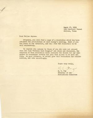 [Letter from R. C. Fry to the Jaycees, March 17, 1955]
