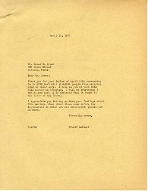 Primary view of object titled '[Letter from Truett Latimer to James E. Green, April 12, 1955]'.