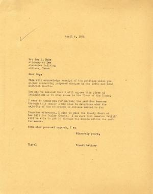 [Letter from Truett Latimer to Roy L. Duke, April 4, 1955]