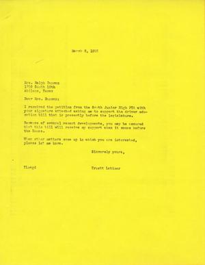 [Letter from Truett Latimer to Mrs. Ralph Duncan, March 8, 1955]