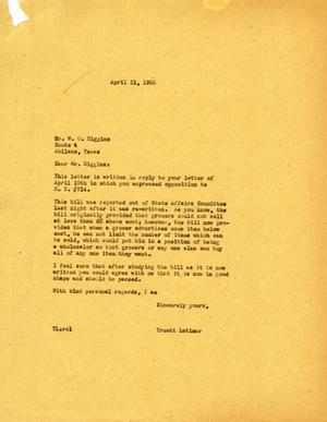 [Letter from Truett Latimer to W. O. Higgins, April 21, 1955]