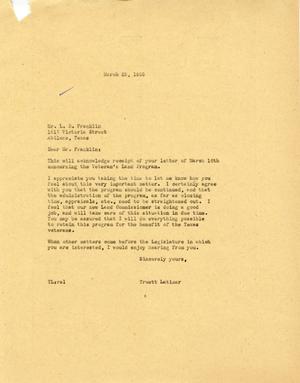 [Letter from Truett Latimer to L. R. Franklin, March 25, 1955]
