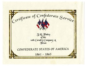 Primary view of object titled '[Certificate of Confederate Service for Z.R. Finley]'.