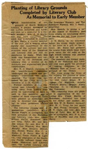 Primary view of object titled '[Newspaper Article about Kurth Memorial Library]'.