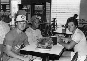 Baseball players in Lee College snack bar