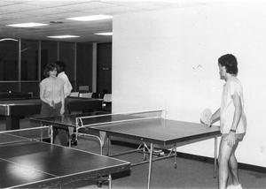 [Students playing ping-pong in Moler Hall game room.]