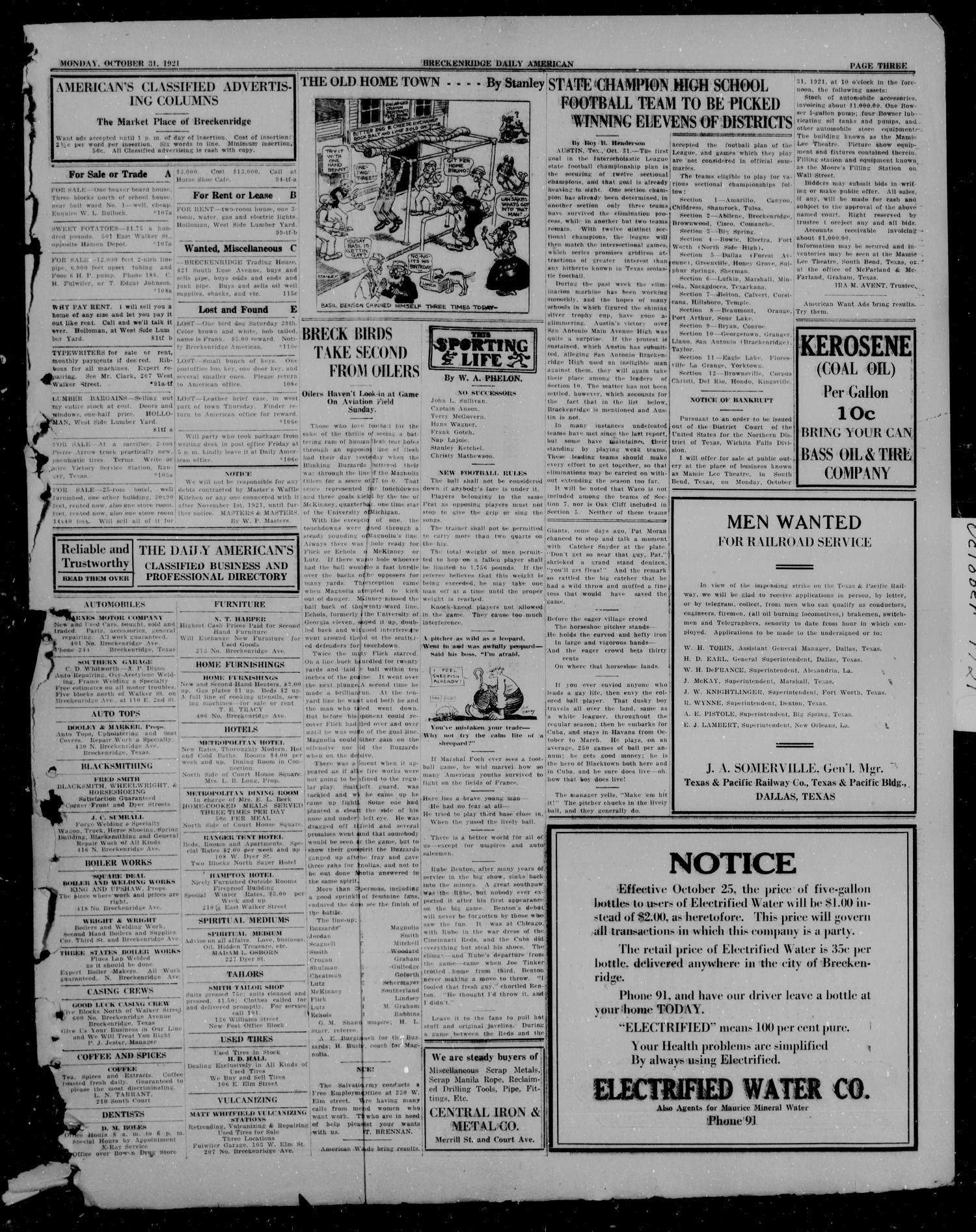 The Breckenridge Daily American (Breckenridge, Tex), Vol. 2, No. 106, Ed. 1, Monday, October 31, 1921
                                                
                                                    [Sequence #]: 3 of 4
                                                