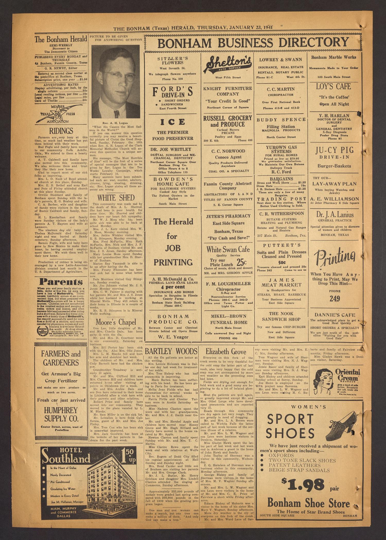 The Bonham Herald (Bonham, Tex.), Vol. 14, No. 47, Ed. 1 Thursday, January 23, 1941
                                                
                                                    [Sequence #]: 4 of 6
                                                