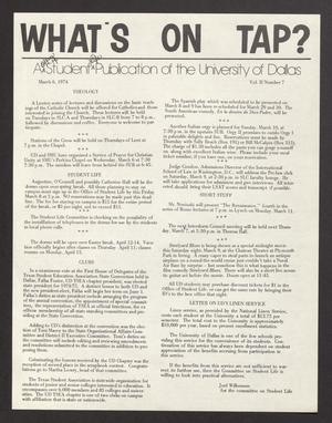 Primary view of object titled 'What's On Tap? (Irving, Tex.), Vol. 2, No. 7, Ed. 1 Wednesday, March 6, 1974'.
