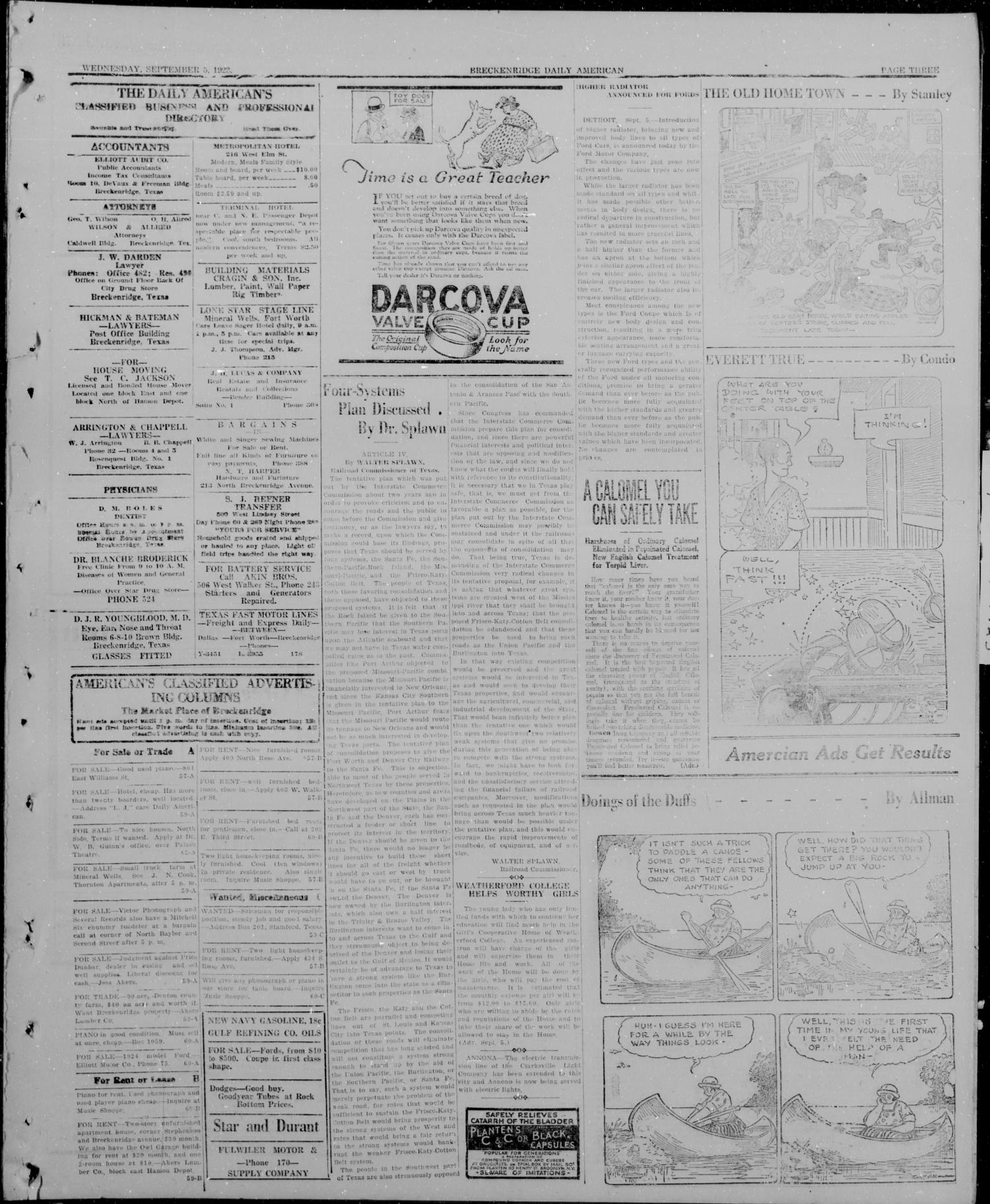 The Breckenridge Daily American (Breckenridge, Tex), Vol. 4, No. 57, Ed. 1, Wednesday, September 5, 1923
                                                
                                                    [Sequence #]: 3 of 4
                                                