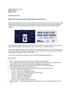 Miller Lite to provide free DART rides New Year's Eve