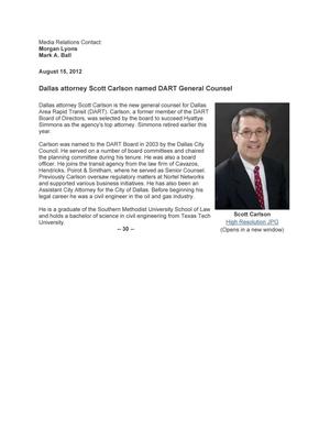 Dallas attorney Scott Carlson named DART General Counsel