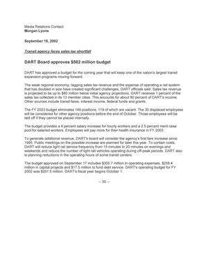 DART Board approves $582 million budget