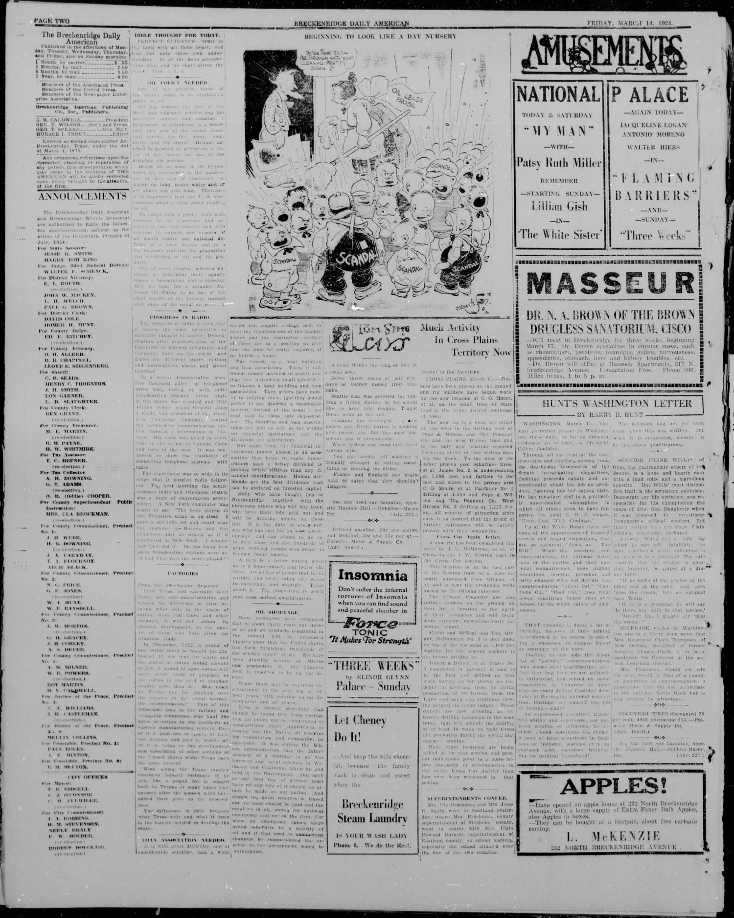 The Breckenridge Daily American (Breckenridge, Tex), Vol. 4, No. 219, Ed. 1, Friday, March 14, 1924
                                                
                                                    [Sequence #]: 2 of 4
                                                