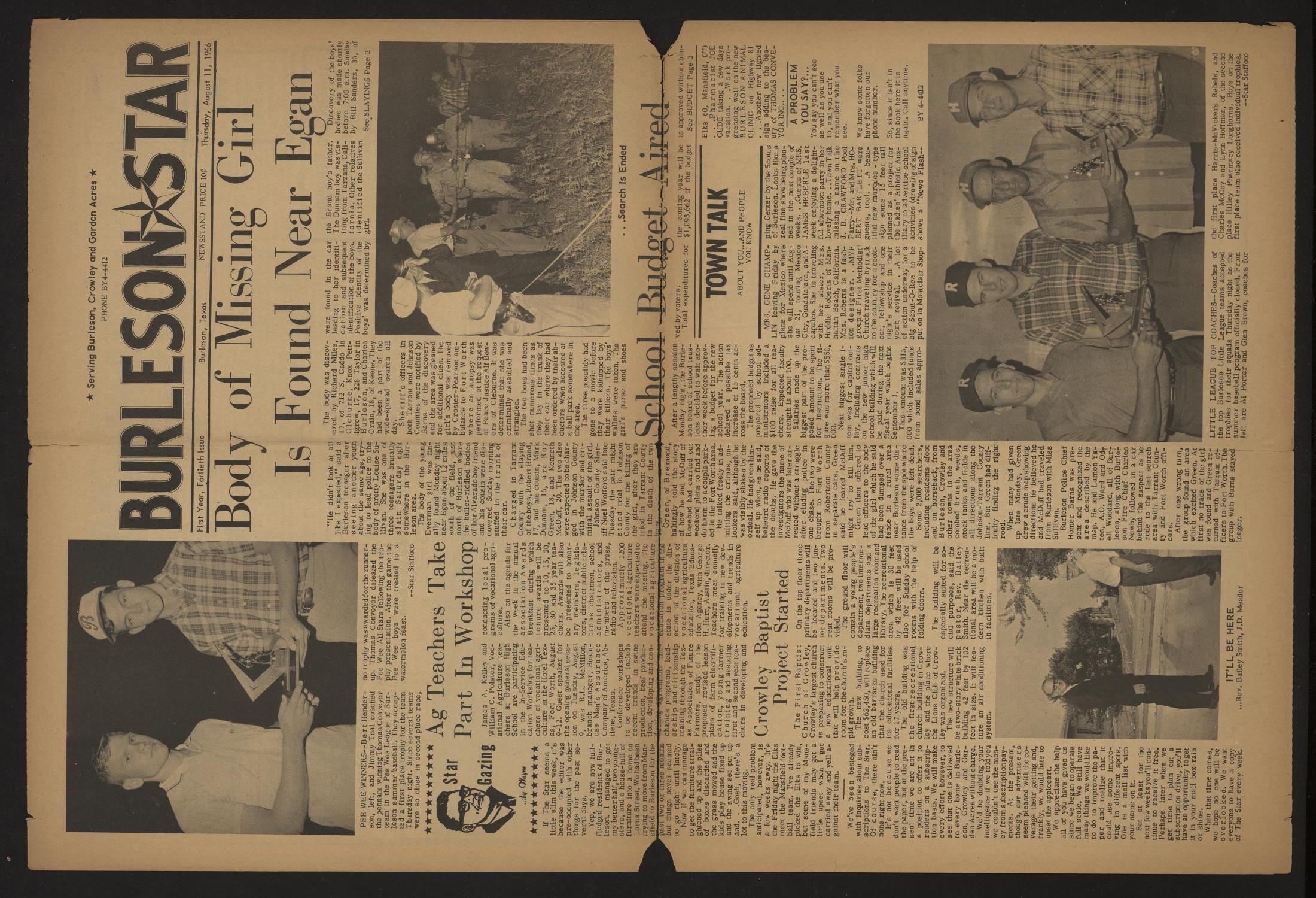 Burleson Star (Burleson, Tex.), Vol. 1, No. 40, Ed. 1 Thursday, August 11, 1966
                                                
                                                    [Sequence #]: 1 of 4
                                                