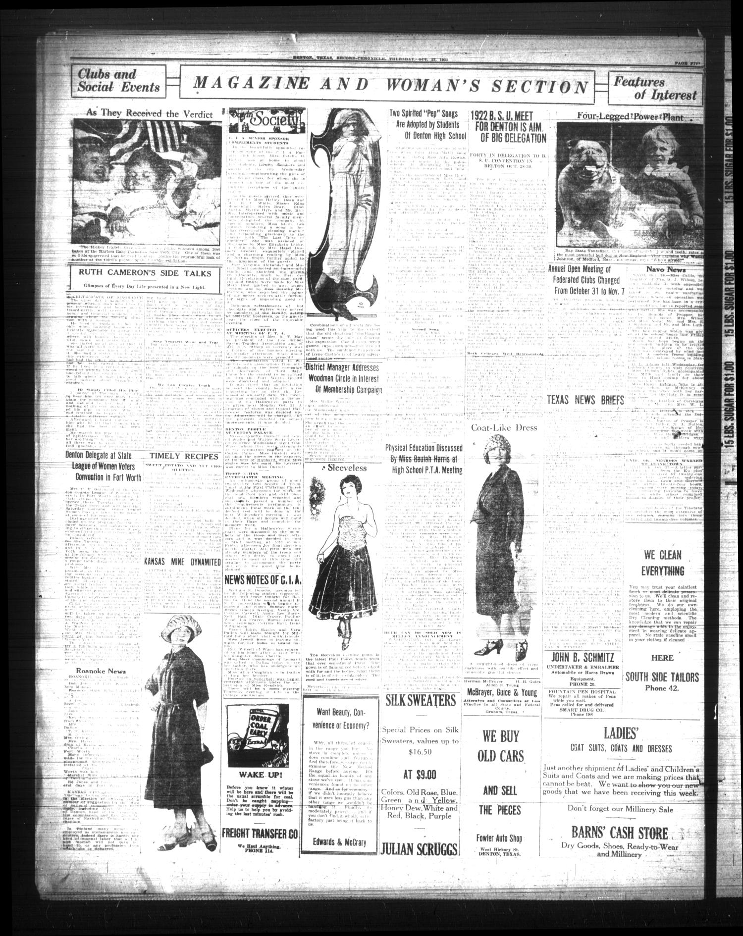 Denton Record-Chronicle (Denton, Tex.), Vol. 22, No. 64, Ed. 1 Thursday, October 27, 1921
                                                
                                                    [Sequence #]: 2 of 12
                                                