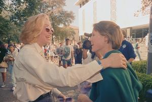 [Cybil Shepherd Talking to Woman at Texans Rally for Choice]