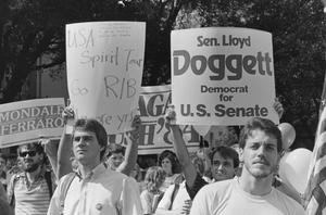 Primary view of object titled '[People Holding 1984 Government Official Candidate Signs]'.