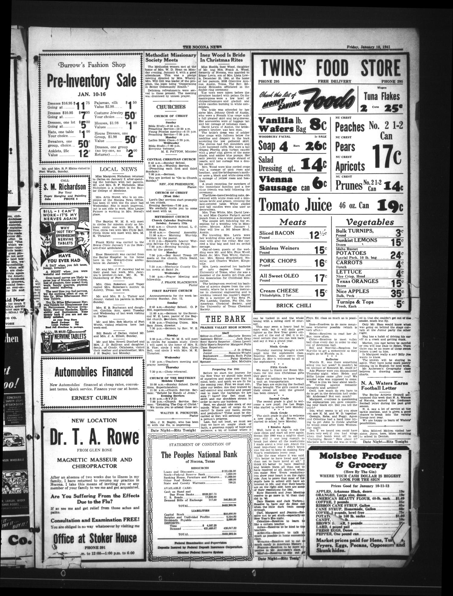 The Nocona News (Nocona, Tex.), Vol. 36, No. 28, Ed. 1 Friday, January 10, 1941
                                                
                                                    [Sequence #]: 5 of 6
                                                
