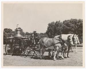 Primary view of object titled '[O. C. Martin and Louis Cole on Horse-Drawn Fire Engine]'.