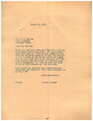 [Letter from Truett Latimer to J. C. Maupin, March 17, 1955]