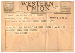 [Letter from Frank Pruett to Truett Latimer, May 19, 1955]