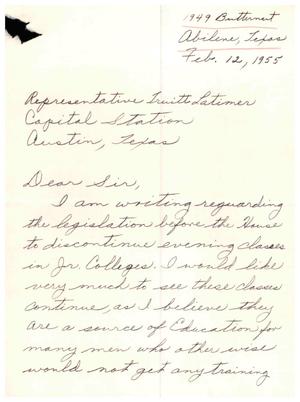 [Letter from Johnnie Payne to Truett Latimer, February 12, 1955]