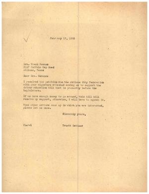 [Letter from Truett Latimer to Mrs. Frank Nevans, February 17, 1955]