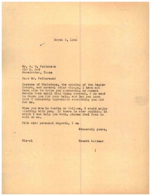 [Letter from Truett Latimer to A. O. Patterson, March 9, 1955]