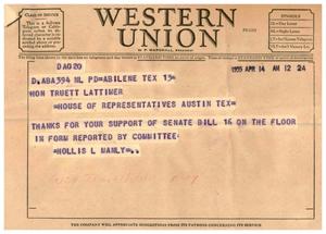 [Letter from Hollis L. Manly to Truett Latimer, April 14, 1955]