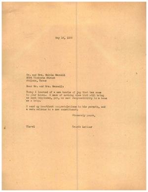 [Letter from Truett Latimer to Mr. and Mrs. Calvin Maxwell, May 16, 1955]