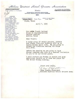[Letter from Jess Pyeatt to Truett Latimer, April 7, 1955]