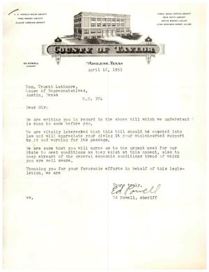 [Letter from Ed Powell to Truett Latimer, April 12, 1955]