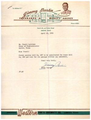[Letter from Jimmy Partin to Truett Latimer, April 22, 1955]