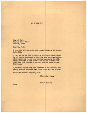 [Letter from Truett Latimer to Bob Park, April 26, 1955]