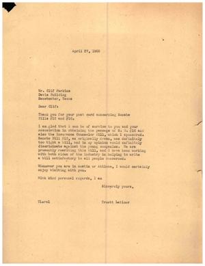 Primary view of object titled '[Letter from Truett Latimer to Clif Perkins, April 27, 1955]'.