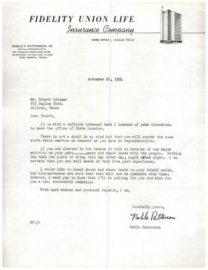 [Letter from Noble F. Patterson, Jr. to Truett Latimer, November 22, 1954]
