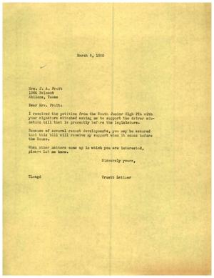 [Letter from Truett Latimer to Mrs. J. A. Pruit, March 8, 1955]