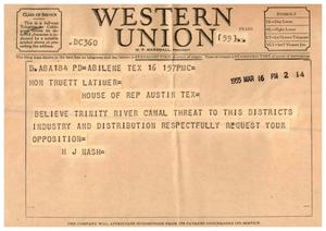 [Letter from H. J. Nash to Truett Latimer, March 16, 1955]