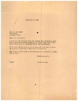 [Letter from Truett Latimer to Mrs. H. Northoutt, February 17, 1955]