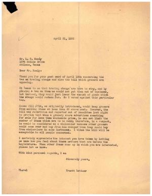 [Letter from Truett Latimer to L. G. Neely, April 21, 1955]